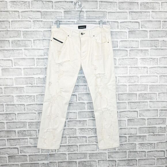 DIESEL Black Gold Coated Distressed Skinny Denim Jeans Eggshell / ivory sz 30 - Picture 1 of 15
